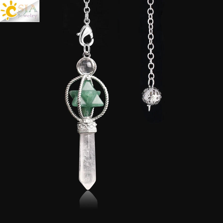 CSJA Merkaba Dowsing Pendulum Quartz Natural Stone Crystal Reiki Healing Pendule Pendant Pendulums Radiesthesia Pendulos F770