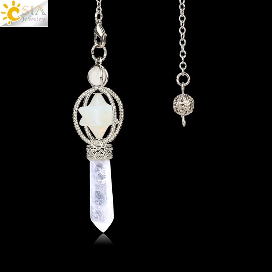 CSJA Merkaba Dowsing Pendulum Quartz Natural Stone Crystal Reiki Healing Pendule Pendant Pendulums Radiesthesia Pendulos F770