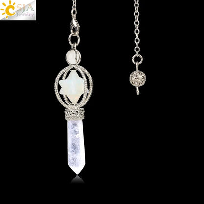 CSJA Merkaba Dowsing Pendulum Quartz Natural Stone Crystal Reiki Healing Pendule Pendant Pendulums Radiesthesia Pendulos F770