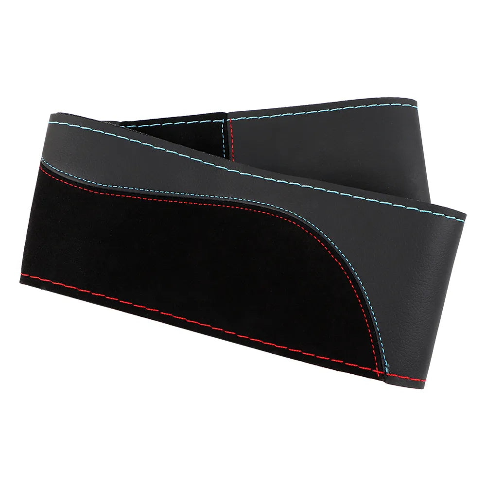 O SHI CAR 38cm DIY Steering Wheel Cover Wear-Resistant Soft PU + Suede Leather Car Steering-Wheel Braid With Needles Thread