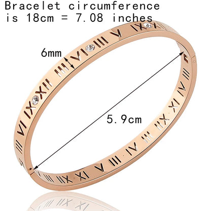 Opening Titanium Steel Bangles Crystal Gold Color Bangles Roman Numerals Women's Bracelet