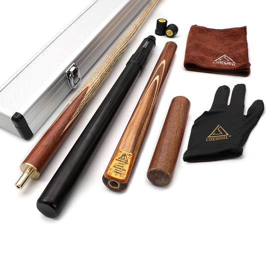 CUESOUL 57" Snooker Cue Handcraft 3/4 Jointed With Mini Butt End Extension Packed in Aluminium Cue Case and Cue Joint Protector
