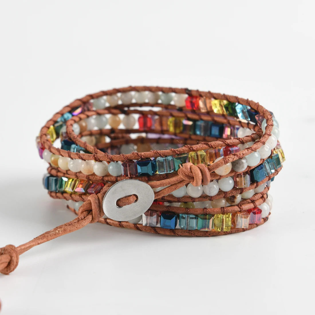 Newest Unique Chakra Natural Stones Charm 5 Strands Wrap Bracelets Handmade Boho Bracelet Women Leather Bracelet