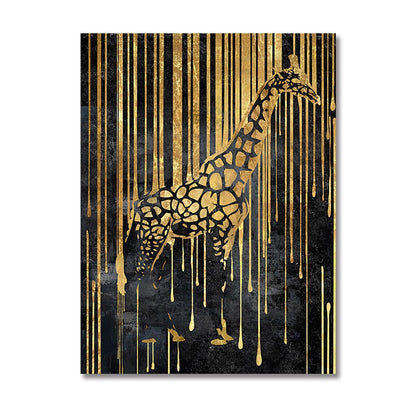 Abstract Gold Line Zebra Canvas Painting Plant Tiger Giraffe Leopard Poster Wall Pictures for Living Room Interior Home Decor
