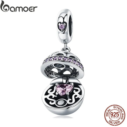 BAMOER Authentic 925 Sterling Silver Dangle Ball Charm Pendant Fit Women Charm Bracelet & Necklaces Jewelry SCC689