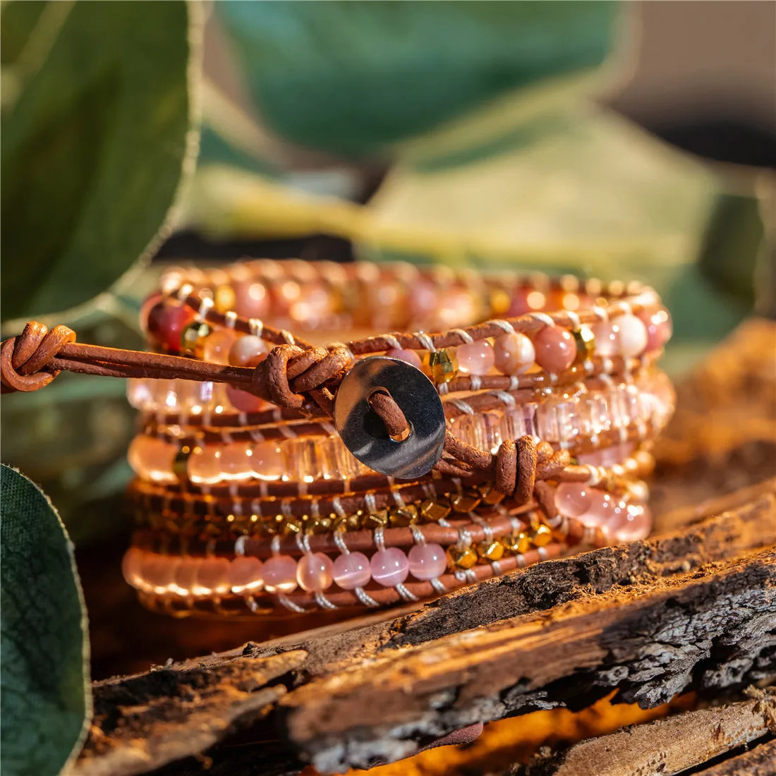 Natural Stone Bracelet 5 Wraps Bracelet Handmade Boho Pink Bracelet for Women Bracelet