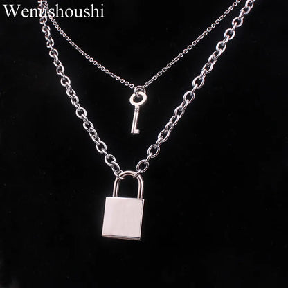 Stainless Steel Chain and Alloy Chain Punk Padlock Necklaces for Women Rock Hiphop Key Lock Necklace Men Chic Di112