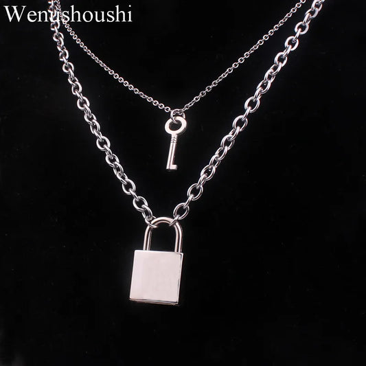 Stainless Steel Chain and Alloy Chain Punk Padlock Necklaces for Women Rock Hiphop Key Lock Necklace Men Chic Di112