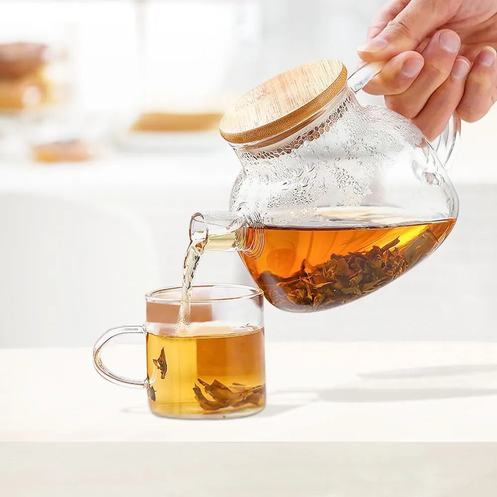 1000ML Heat Resistant Glass Teapot Clear Kettle Flower Puer Tea Infuser Pot Boro