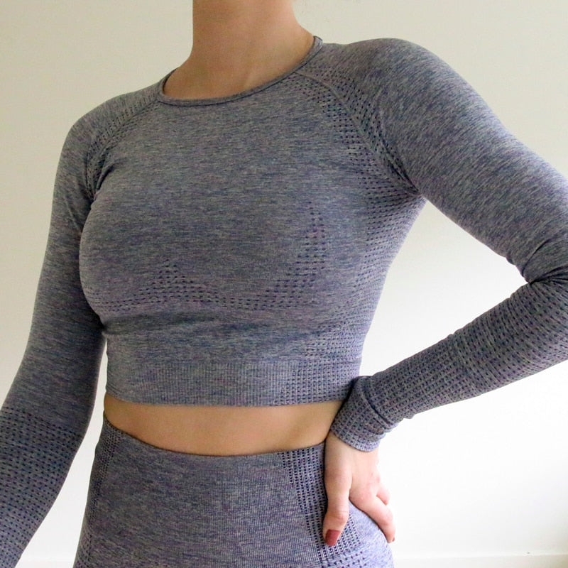 Nepoagym Women Vital Seamless Long Sleeve Crop Top Gym Crop Top Yoga Top Workout Shirts