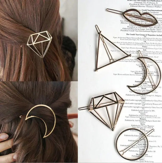 Metal Leaf Hair Clip Barrettes Hairpin Barrette Hair Claws Women Girls Trend Charm Moon Round Triangle