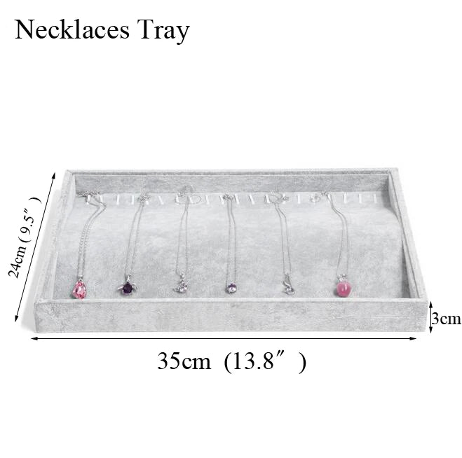 Ice Grey Velvet Jewelry Tray Jewelllery Storage Box Watch Holder Necklace Ring Earrings Pendant Display Organizer Series