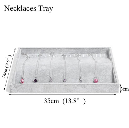Ice Grey Velvet Jewelry Tray Jewelllery Storage Box Watch Holder Necklace Ring Earrings Pendant Display Organizer Series