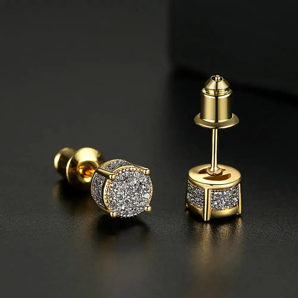 LUOTEEMI Elegant Small Hip Hop Round Stud Earrings for Women Korean Style AAA Black/White Cubic Zircon Fashion Jewelry for Men