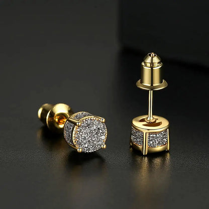LUOTEEMI Elegant Small Hip Hop Round Stud Earrings for Women Korean Style AAA Black/White Cubic Zircon Fashion Jewelry for Men