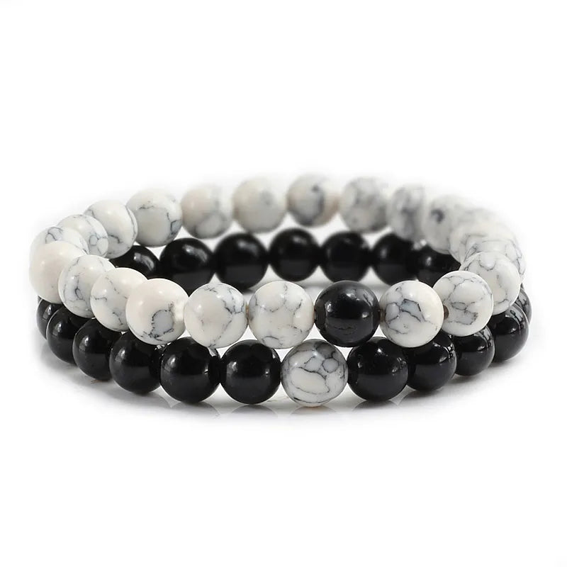 2Pcs/Set Couple Distance Beaded Bracelet Natural Stone Strand Bracelets Homme Charm Yoga Jewelry for Women Men Best Friend