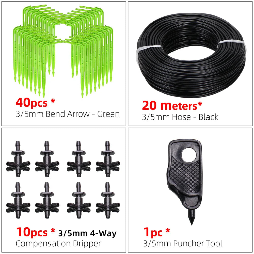 MUCIAKIE Garden Drip Irrigation Kit Micro Watering Elbow Drippers System for Greenhouse Pot Plants 1/8'' 3/5mm Hose Set 2/4 Ways