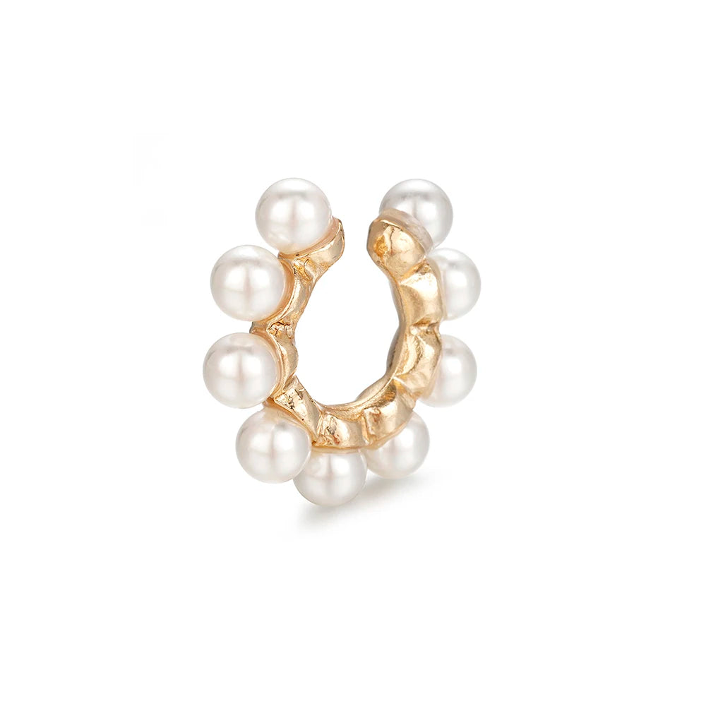 Women Pearl Ear Cuff Earring Bohemian Natural Freshwater Circle Small Clip on Earring  No Piercing Fake Cartilage Earring