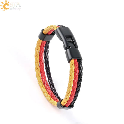 CSJA Colombia Spain Flag Bracelets Men & Women PU Leather Braided France Germany Hungary Nations Country Pulsera España P044