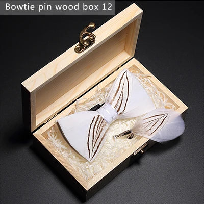 JEMYGINS Bowtie Natural Brid Feather Exquisite Hand Made Men Bow Tie Brooch Pin
