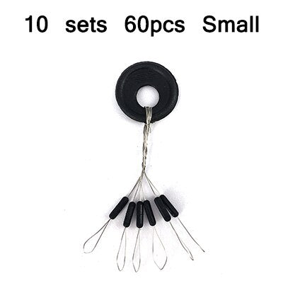 GHOTDA 10 Sets 60Pcs Fishing Float Black Rubber Space Bean Stopper Line Stops