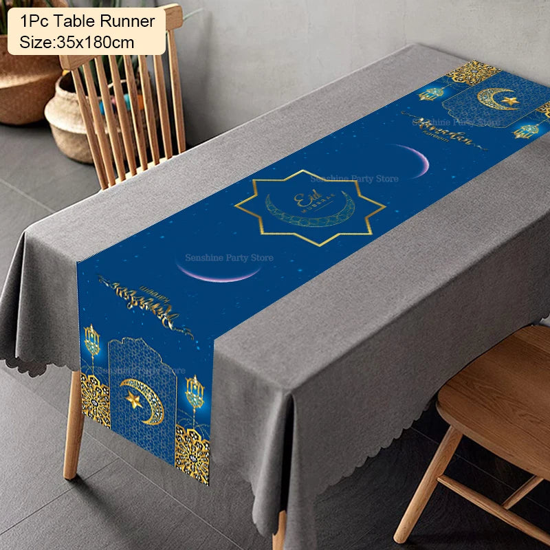 Ramadan Decoration Table Runner EID Mubarak Decor for Home Tablecloth Ramadan Kareem Islamic Muslim Party Eid Al Adha