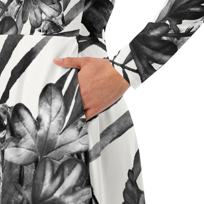 TIGER PRINT-All-over print long sleeve midi dress