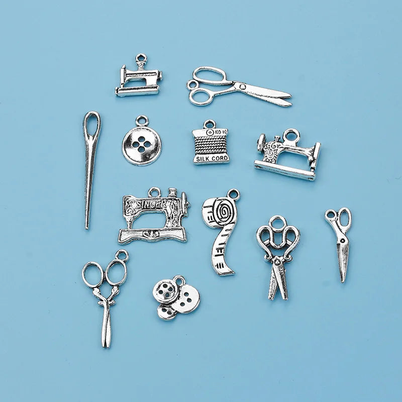 12pcs/Lot Mixed Alloy Charms Antique Silver Color Scissors Pendants Jewelry Findings for DIY Handmade Jewelry Making