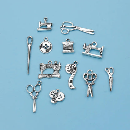 12pcs/Lot Mixed Alloy Charms Antique Silver Color Scissors Pendants Jewelry Findings for DIY Handmade Jewelry Making