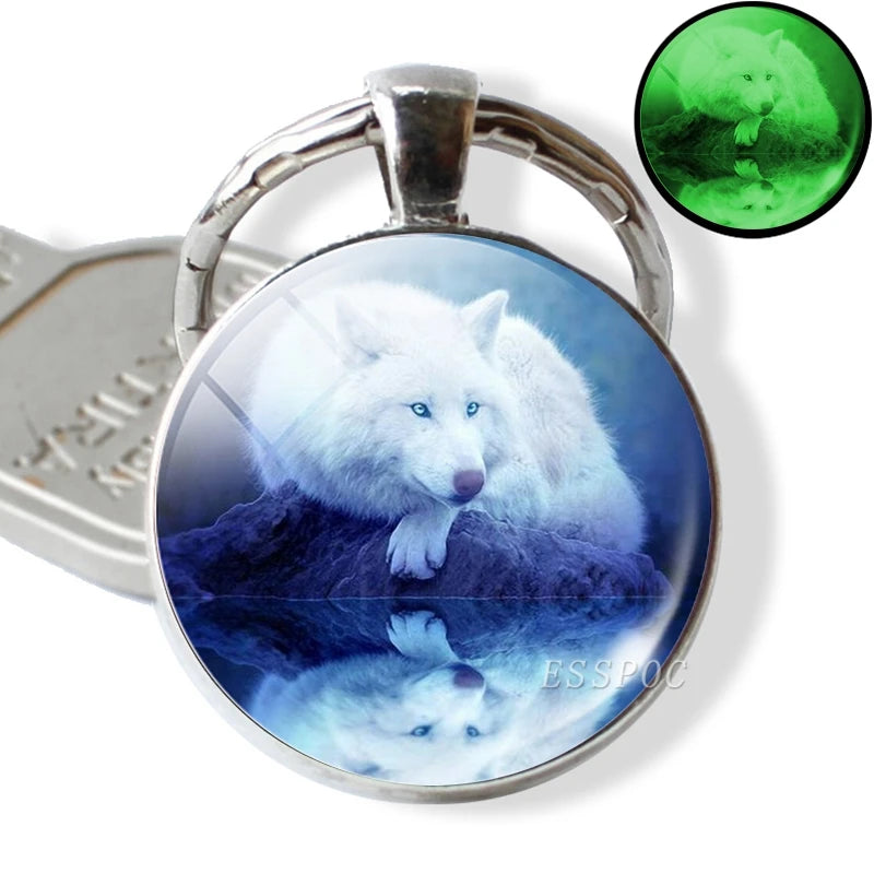 Glow in the Dark Wolf Key Chain Key Rings Holder Luminous Wolf Head Keychain Men Jewelry