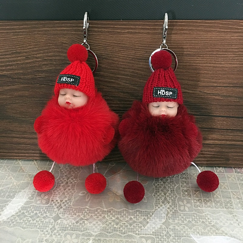 1PCS Cute Cartoon Doll Keychain Fur Ball Plush KeyChain Keyring Women Handbag Car Key Holder Bag Pendant Toys for Kids