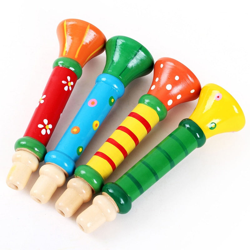Baby Wood Musical Instrument Toys Small Speaker Wooden Vertical Whistle Small Speakers Trumpet Toy Random Color Children Kids