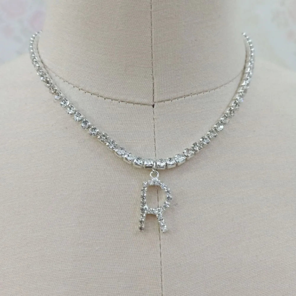 Stonefans Bling Letter Necklace Tennis Chain Custom Women Charming Statement Crystal Name Initial Choker Collar Necklace Jewelry