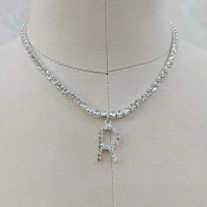 Stonefans Bling Letter Necklace Tennis Chain Custom Women Charming Statement Crystal Name Initial Choker Collar Necklace Jewelry