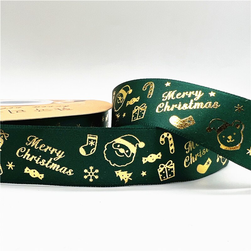 5yards 1inch 25mm Christmas Ribbon Printed Christmas Polyester Ribbon for Handmade Design Christmas Decoration DIY