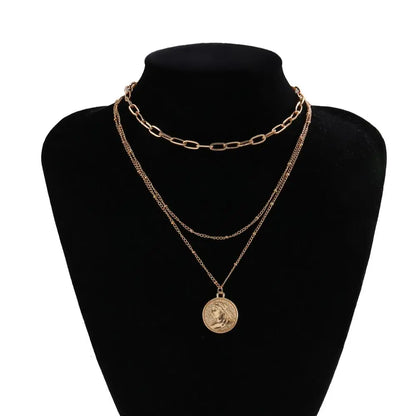 IngeSight.Z Punk Multi Layered Imitation Pearl Choker Necklace Collar Virgin Mary Coin Crystal Pendant Neck Women Jewelry