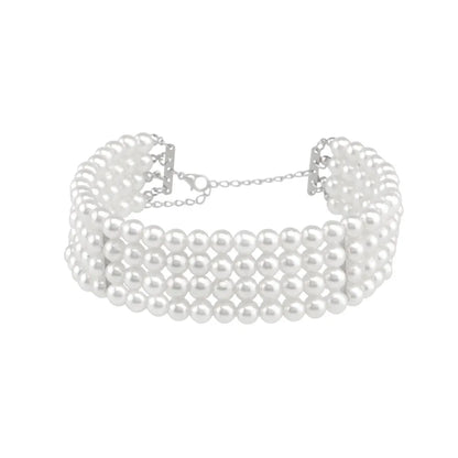 Ingemark Fashion Multilayer White Imitation-Pearl Choker With Metal Slice Fixation Wide Bib Necklace Jewelry for Charm Women