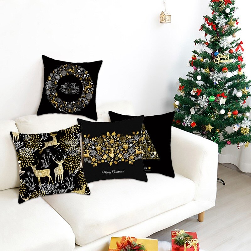 QIFU Cotton Linen Merry Christmas Cushion Covers 45x45cm Decorative Christmas Pi