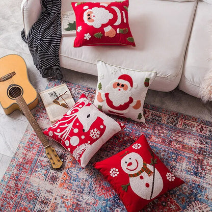 2023 Christmas Pillowcases Embroidered Cushion Cover Cotton Canvas Pillow Case C