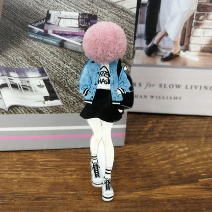 Fashion Brooch Pins for Woman Brooches Girls Face Cartoon Models Acrylic Brooches Kawaii Pompom Clothing Jewelry Accessories