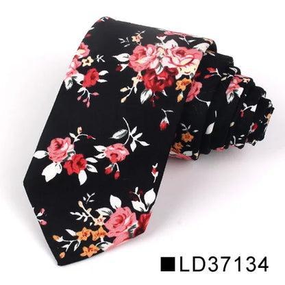 New Floral Tie for Men Women Skinny Cotton Neck Tie for Wedding Casual Mens Neckties Classic Suits Flower Print Neck Ties Cravat
