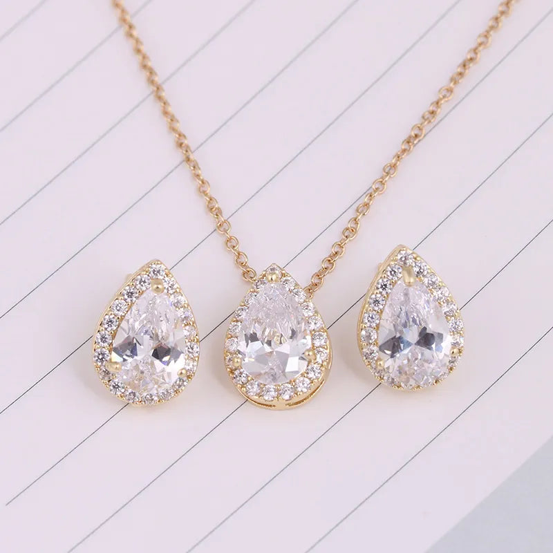Nigerian Water Drop Cubic Zirconia Wedding Jewelry Sets Inlay Luxury Crystal Bridal Jewelry Set for Bridesmaids AS099