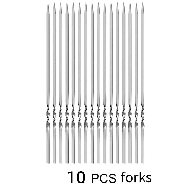Skewers for Barbecue Reusable Grill Stainless Steel Skewers Shish Kebab BBQ Camping Flat Forks Gadgets Kitchen Accessories Tools