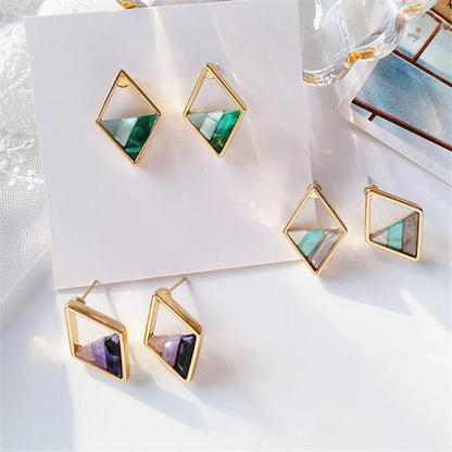 Contracted Lozenge Color Contrast Color Earrings Female Fashion Lady Geometric Hollow Out the Triangle Stud Earrings Earrings
