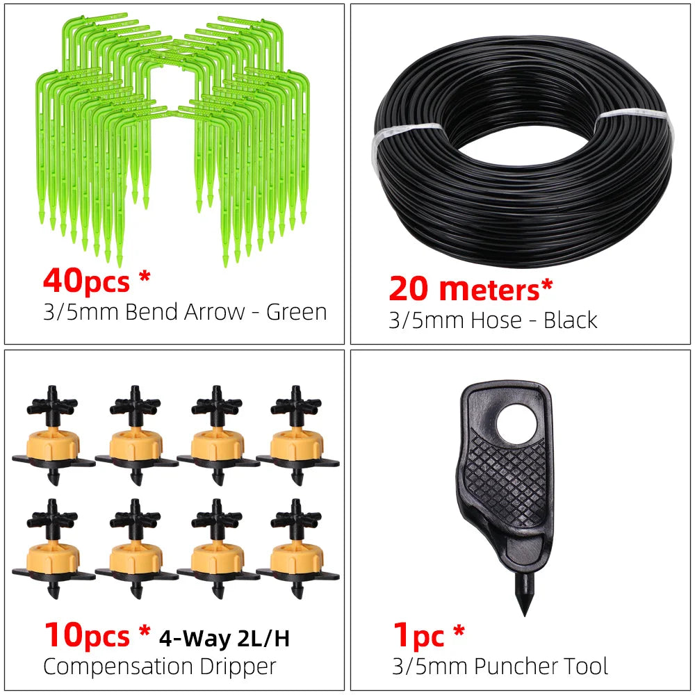 MUCIAKIE Garden Drip Irrigation Kit Micro Watering Elbow Drippers System for Greenhouse Pot Plants 1/8'' 3/5mm Hose Set 2/4 Ways