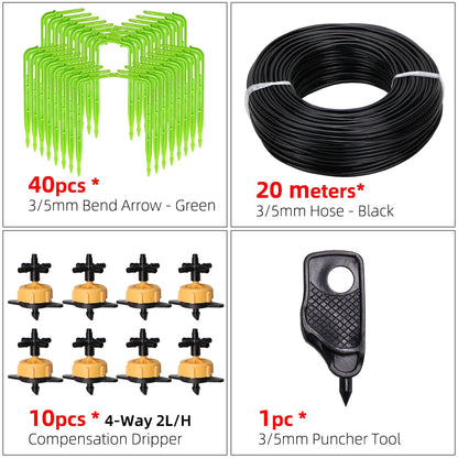 MUCIAKIE Garden Drip Irrigation Kit Micro Watering Elbow Drippers System for Greenhouse Pot Plants 1/8'' 3/5mm Hose Set 2/4 Ways