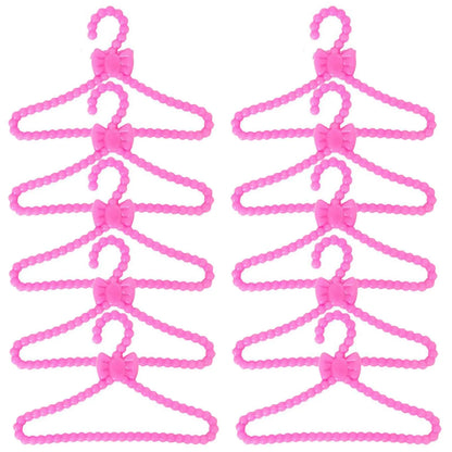 10 Pcs/Lot Dolls Accessories Mini Pink Purple Grey Wardrobe Dollhouse Dress Clothes Plastic Hangers for Barbie Doll Kid Toy