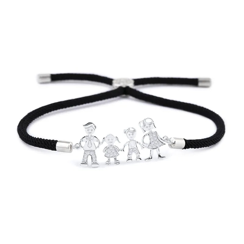 FLOLA Family Black Rope Gold Plated Bracelets Dad Mum Boy Bracelet Kid Adjustable Black String Bracelet Pulseiras Famila Brtb07