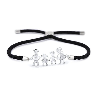 FLOLA Family Black Rope Gold Plated Bracelets Dad Mum Boy Bracelet Kid Adjustable Black String Bracelet Pulseiras Famila Brtb07