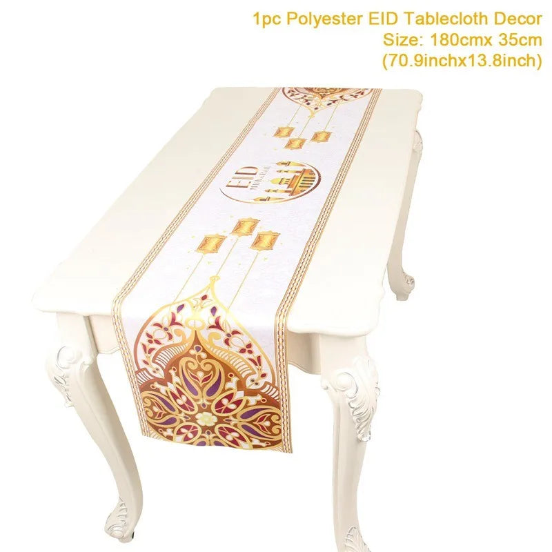 Ramadan Decor Table Runner EID Mubarak Decoration 2024 for Home Tablecloth Ramadan Kareem Islamic Muslim Party Eid Al Adha